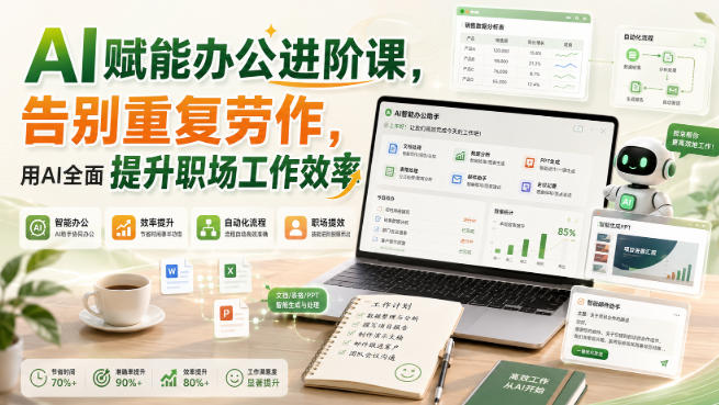 AI赋能办公进阶课，告别重复劳作，用AI全面提升职场工作效率-副业网
