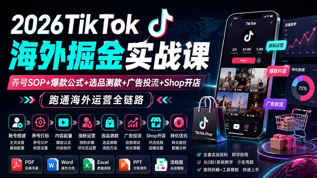 图片[2]-2026TikTok海外掘金实战课——养号SOP+爆款公式+选品测款+广告投流+Shop开店，跑通海外运营全链路-副业网