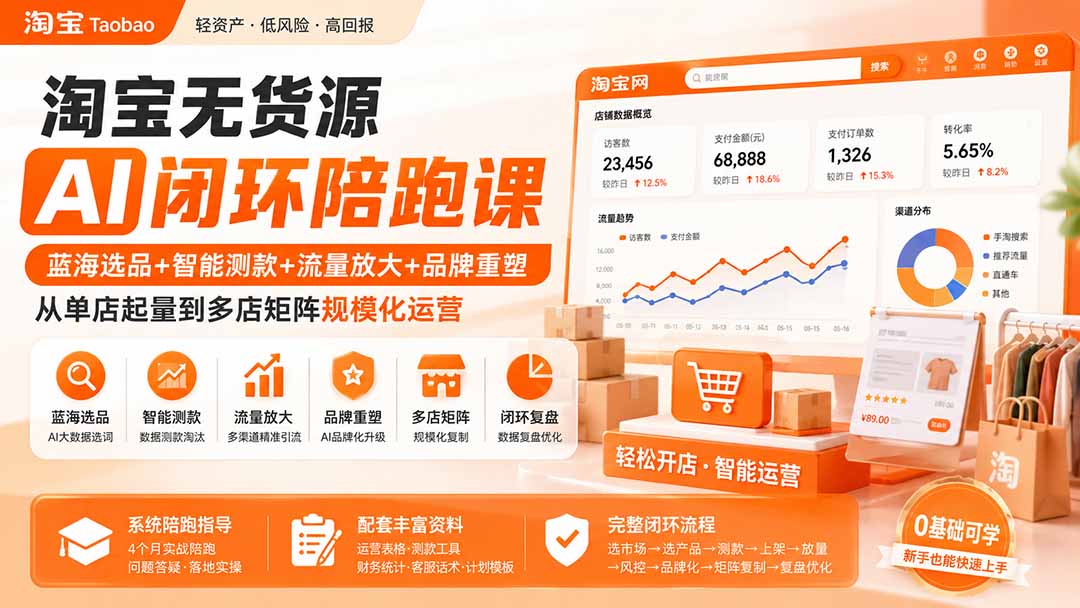 图片[2]-淘宝无货源AI闭环陪跑课：蓝海选品+智能测款+流量放大+品牌重塑，从单店起量到多店矩阵规模化运营-副业网