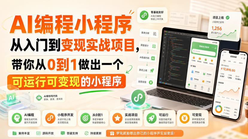 AI编程小程序从入门到变现实战项目，带你从0到1做出一个可运行可变现的小程序-副业网