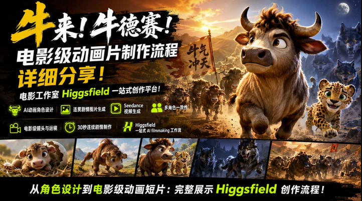 牛来！牛德赛！电影级动画片制作流程详细分享！电影工作室Higgsfield一站式创作平台，完整创作流程-副业网