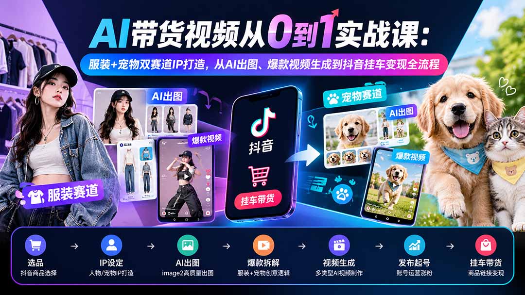 图片[2]-AI带货视频从0到1实战课：服装+宠物双赛道IP打造，从AI出图、爆款视频生成到抖音挂车变现全流程-副业网