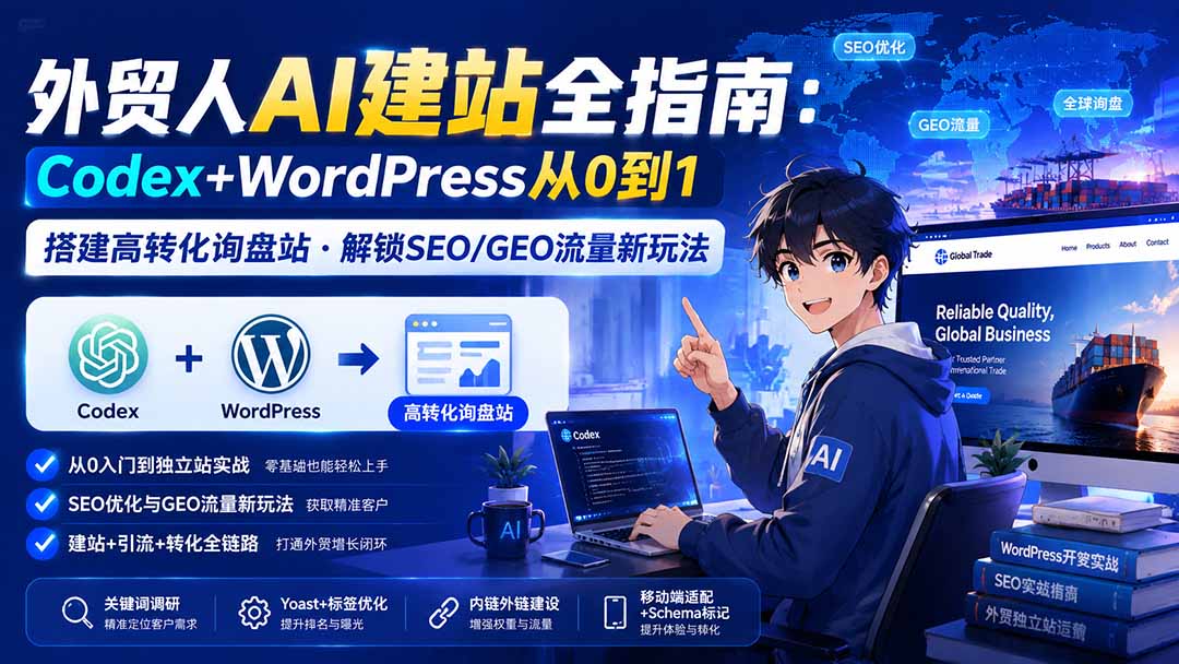 外贸人AI建站全指南：Codex+WordPress从0到1·搭建高转化询盘站·解锁SEO/GEO流量新玩法-更新8月-副业网