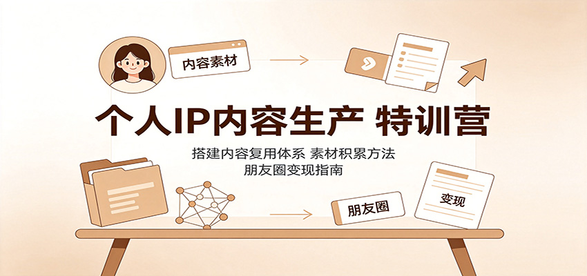 个人IP内容生产特训营：搭建内容复用体系，素材积累方法，朋友圈变现指南-副业网