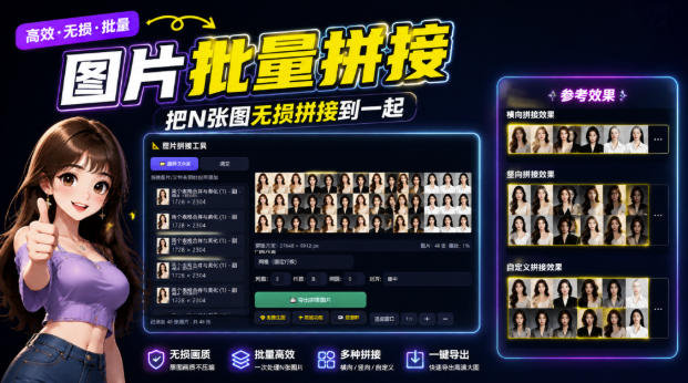 图片批量拼接，把N张图无损拼接到一起，支持横向、竖向、自定义等功能-副业网