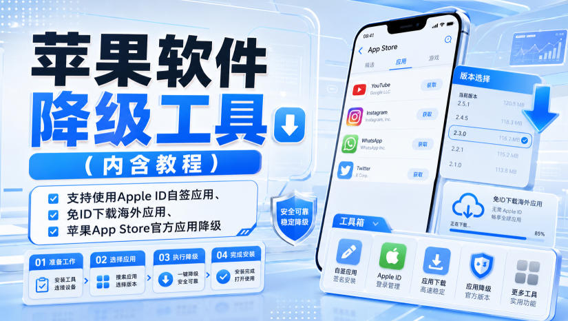 苹果软件降级工具(内含教程)，支持使用Apple ID自签应用、免ID下载海外应用、苹果App Store官方应用降级等-副业网