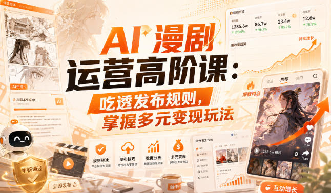 AI漫剧运营高阶课：吃透发布规则，掌握多元变现玩法-副业网
