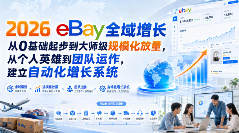 2026 eBay全域增长，从0基础起步到大师级规模化放量，从个人英雄到团队运作，建立自动化增长系统-副业网