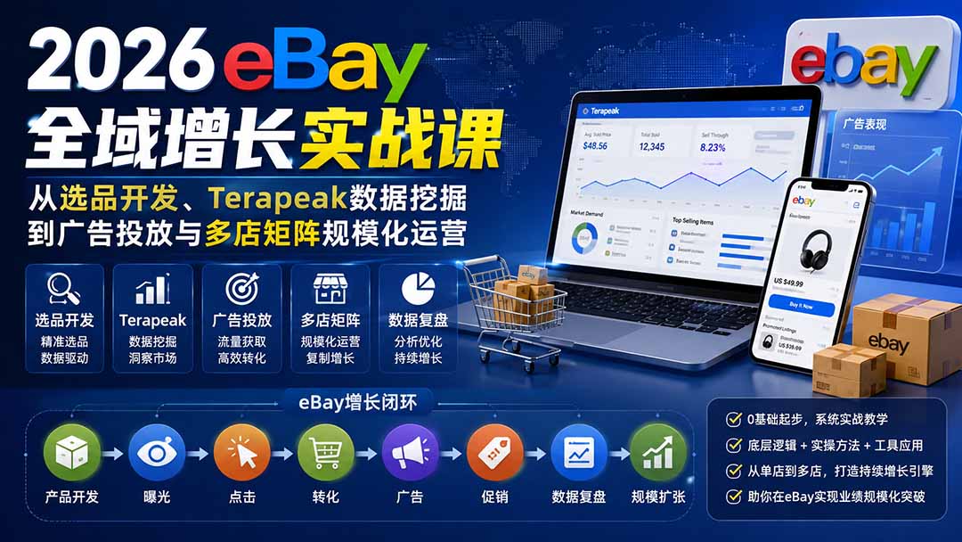 2026-Vincent eBay全域增长实战课-无水印：从选品开发、Terapeak数据挖掘到广告投放与多店矩阵规模化运营-副业网
