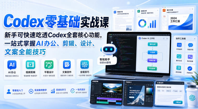 Codex零基础实战课，新手可快速吃透Codex全套核心功能，一站式掌握AI办公、剪辑、设计、文案全能技巧-副业网