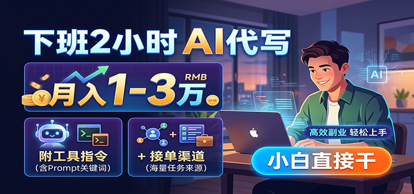 下班2小时AI代写，月入1-3万，附工具指令+接单渠道，小白直接干-副业网