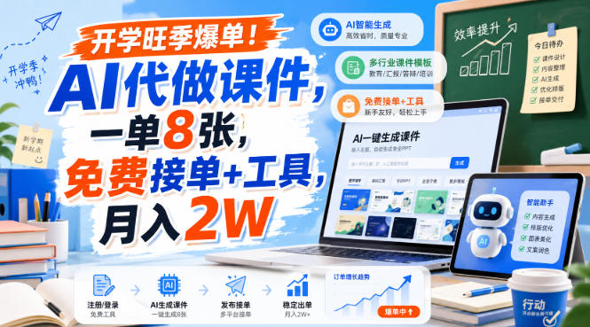 开学旺季爆单！AI代做课件，一单8张，免费接单+工具，月入2W【揭秘】-副业网
