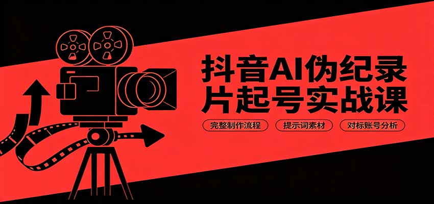 抖音AI伪纪录片起号实战课：完整制作流程，提示词素材，对标账号分析-副业网