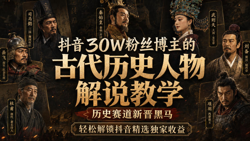 抖音30W粉丝博主的古代历史人物解说教学,历史赛道新晋黑马,轻松解锁抖音精选独家收益-副业网