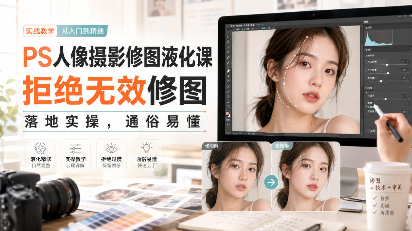 PS人像摄影修图液化课，拒绝无效修图，落地实操，通俗易懂-副业网