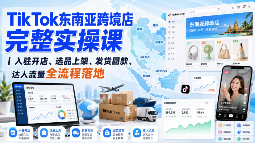 TikTok东南亚跨境店完整实操课｜入驻开店、选品上架、发货回款、达人流量全流程落地-副业网
