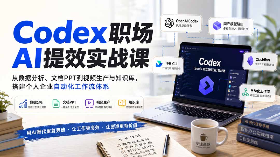 Codex职场AI提效实战课：从数据分析、文档PPT到视频生产与知识库，搭建个人企业自动化工作流体系-副业网