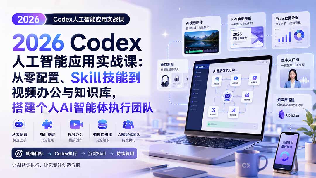 图片[2]-2026 Codex人工智能应用实战课：从零配置、Skill技能到视频办公与知识库，搭建个人AI智能体执行团队-副业网