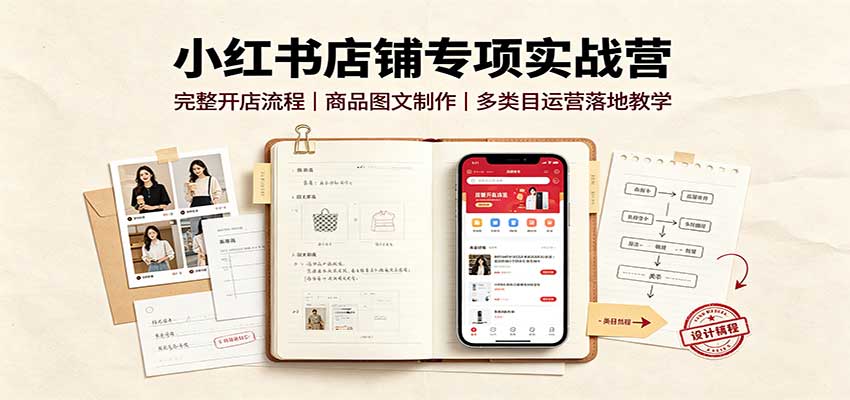 小红书店铺专项实战营：完整开店流程，商品图文制作，多类目运营落地教学-副业网