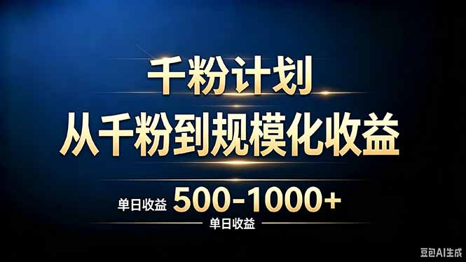 抖音千粉账号计划，从千粉到规模化收益 500-1000+单日收益-副业网