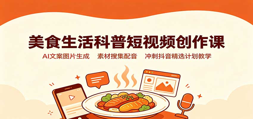 美食生活科普短视频创作课:AI文案图片生成,素材搜集配音,冲刺抖音精选计划教学-副业网