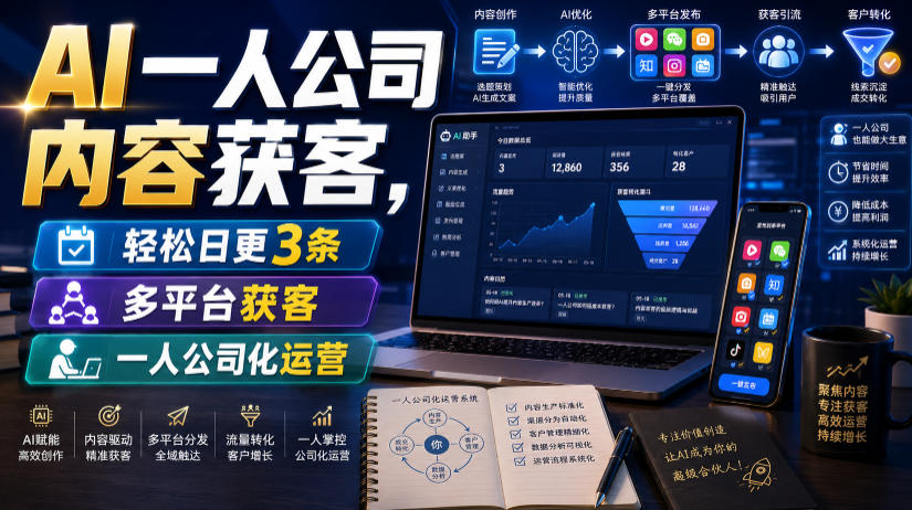 AI一人公司内容获客，轻松日更3条，多平台获客，一人公司化运营(更新0827)-副业网