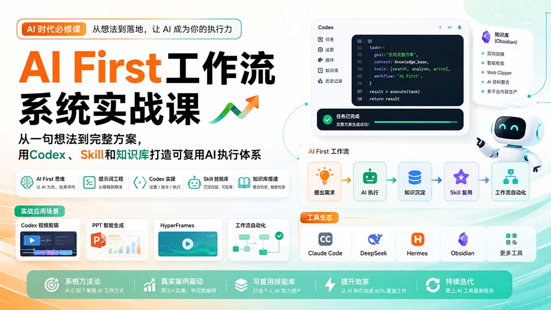 图片[2]-AI First工作流系统实战课：从一句想法到完整方案，用Codex、Skill和知识库打造可复用AI执行体系-副业网