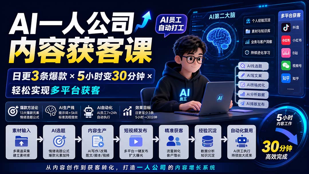图片[2]-AI一人公司内容获客课-更新8月：日更3条爆款×5小时变30分钟×AI员工自动打工，轻松实现多平台获客-副业网