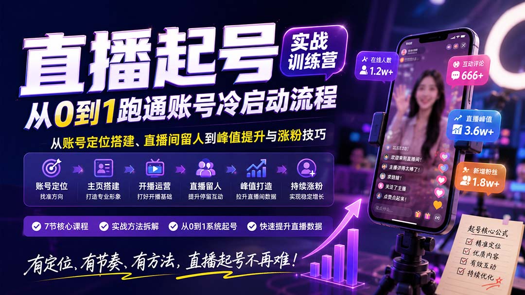 图片[2]-直播起号实战训练营：从账号定位搭建、直播间留人到峰值提升与涨粉技巧，系统跑通账号冷启动流程-副业网