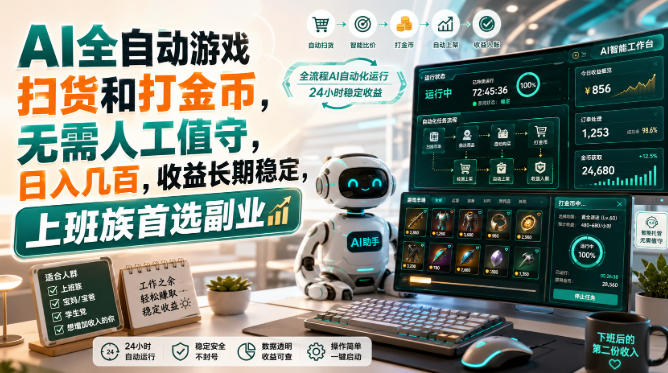 AI全自动游戏皮肤扫货和打金币，日入几百，内部方法大揭秘，0门槛！-副业网