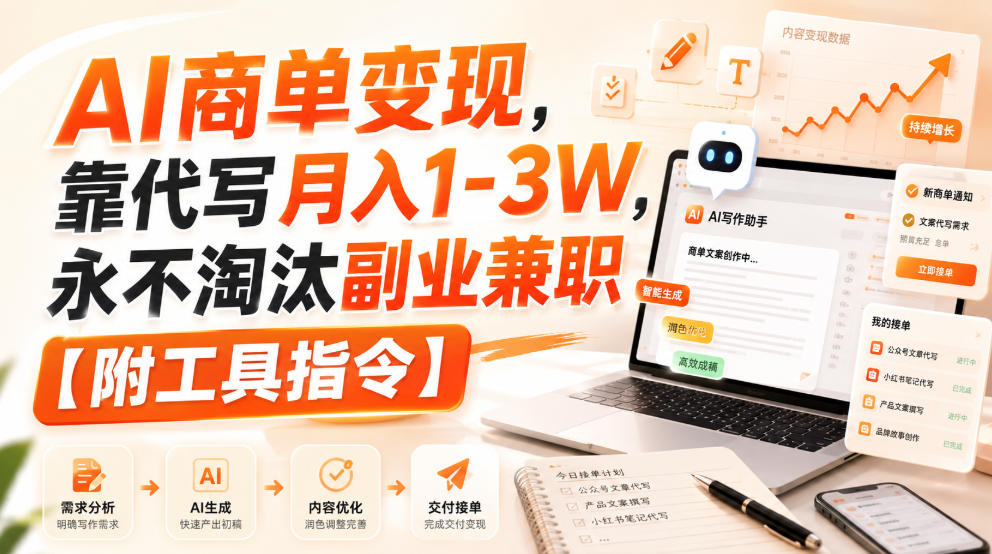 AI商单变现，靠代写月入1-3W，永不淘汰副业兼职【附工具指令】【揭秘】-副业网