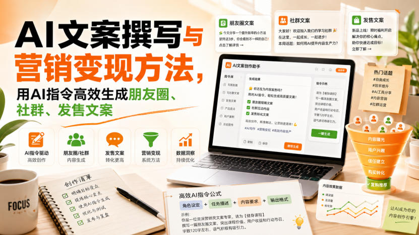 AI文案撰写与营销变现方法，用AI指令高效生成朋友圈、社群、发售文案-副业网