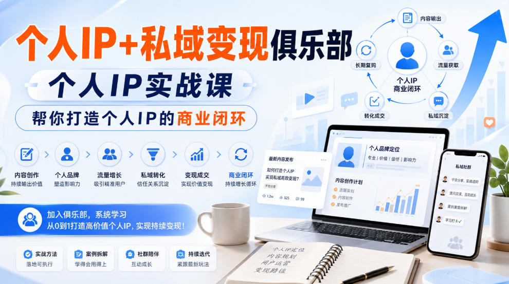 个人IP+私域变现俱乐部，个人IP实战课，帮你打造个人IP的商业闭环-副业网
