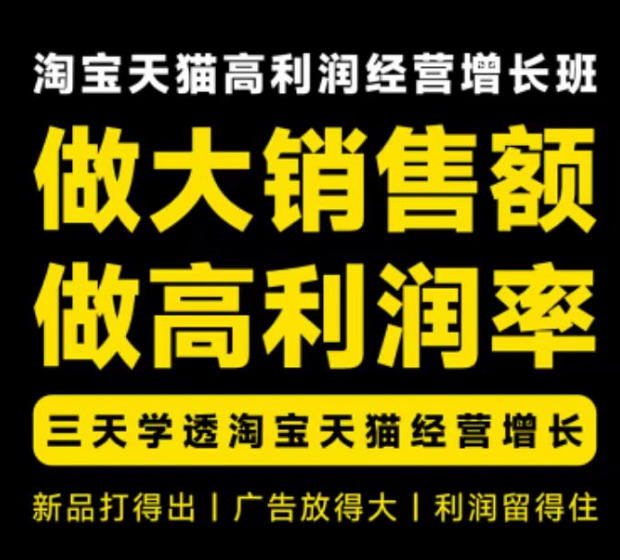 天猫淘宝高利润经营增长班杭州线下课31期8月22-24日，做大销售额做高利润率，三天学透淘宝天猫经营增长-副业网