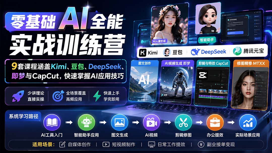 图片[2]-零基础AI全能实战训练营：9套课程涵盖Kimi、豆包、DeepSeek、即梦与CapCut，快速掌握AI应用技巧-副业网