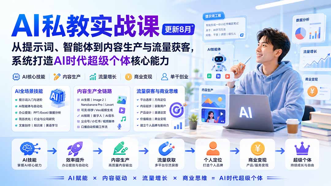 图片[2]-AI私教实战课-更新8月：从提示词、智能体到内容生产与流量获客，系统打造AI时代超级个体核心能力-副业网