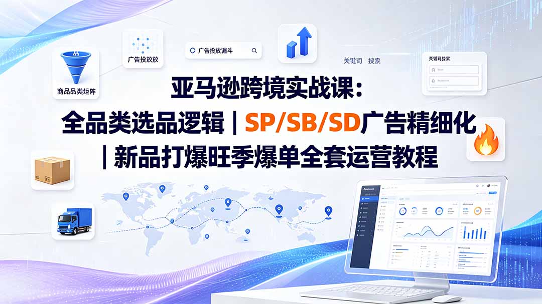 亚马逊跨境实战课-更新8月：全品类选品逻辑｜SP/SB/SD广告精细化｜新品打爆旺季爆单全套运营教程-副业网