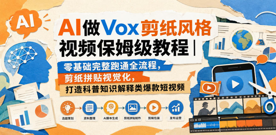 AI做Vox剪纸风格视频保姆级教程｜零基础完整跑通全流程，剪纸拼贴视觉化，打造科普知识解释类爆款短视频-副业网