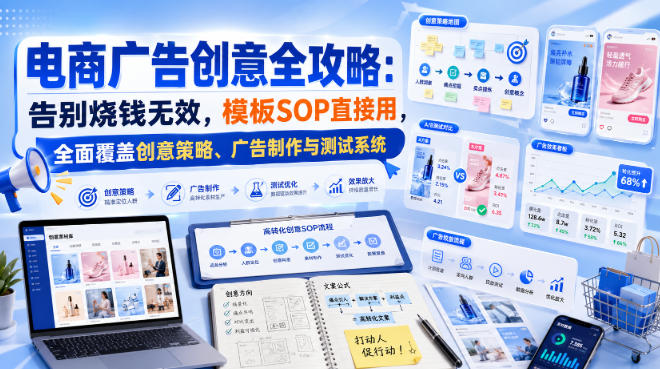 电商广告创意全攻略：告别烧钱无效，模板SOP直接用，全面覆盖创意策略、广告制作与测试系统【原创双语字幕】-副业网