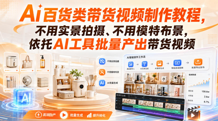 Ai百货类带货视频制作教程，不用实景拍摄、不用模特布景，依托AI工具批量产出带货视频-副业网