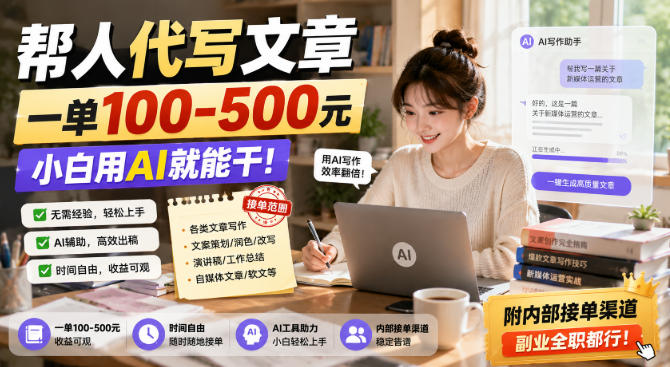 帮人代写文章，一单100-500，小白用AI就能干，附内部接单渠道，副业全职都行【揭秘】-副业网