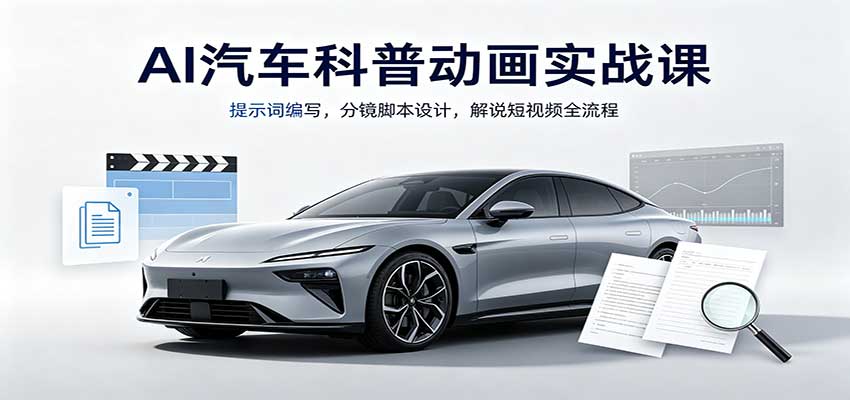 AI汽车科普动画实战课：提示词编写，分镜脚本设计，解说短视频全流程-副业网