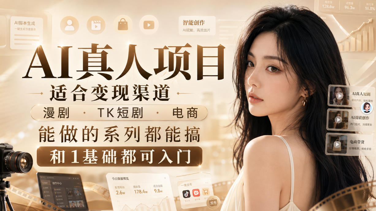 AI真人项目，适合变现渠道，漫剧，TK短剧，电商，能做的系列都能搞，0和1基础都可入门-副业网