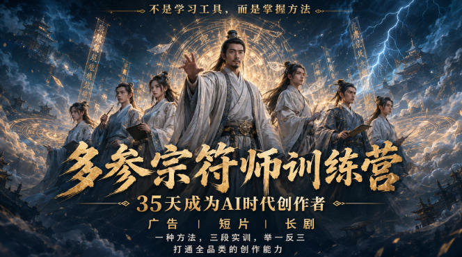 多参宗符师训练营，35天成为AI时代创作者，广告|短片|长剧，一种方法，三段实训，举一反三，打通全品类的创作能力-副业网
