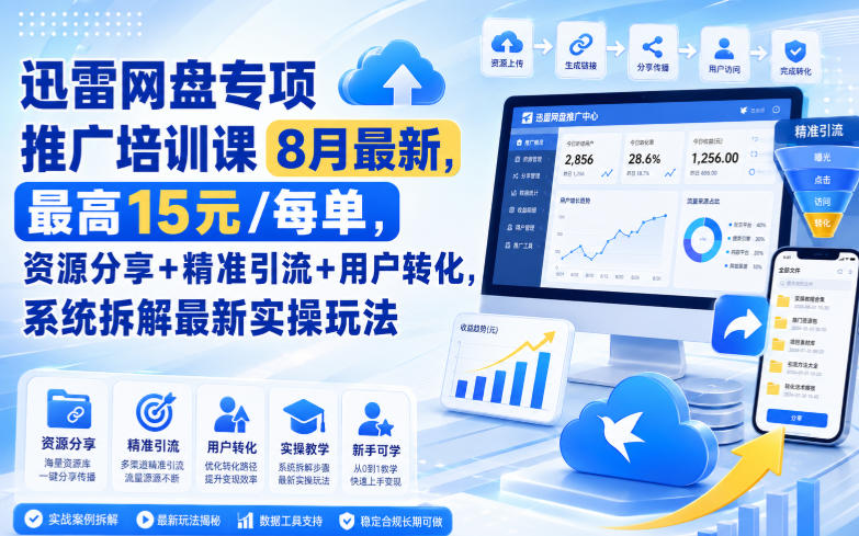 迅雷网盘专项推广培训课8月最新，最高15米/每单，资源分享+精准引流+用户转化，系统拆解最新实操玩法(更新0903)-副业网
