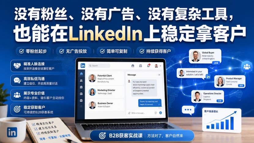 没有粉丝、没有广告、没有复杂工具，也能在LinkedIn上稳定拿客户【原创双语字幕】-副业网