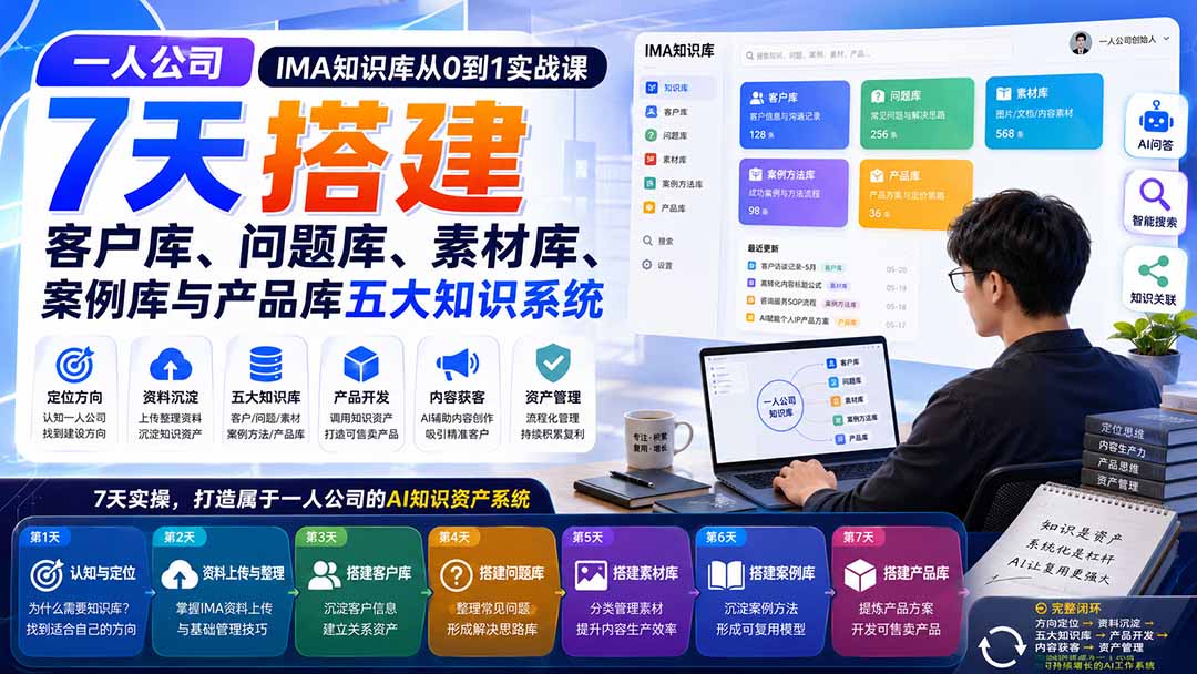 图片[2]-一人公司IMA知识库从0到1实战课：7天搭建客户库、问题库、素材库、案例库与产品库五大知识系统-副业网