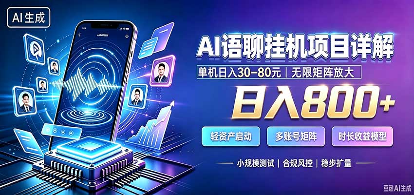 AI语聊挂机，日入800+，适用个人副业，工作室矩阵操作-副业网