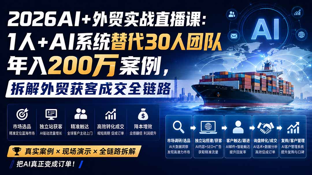图片[2]-2026AI+外贸实战直播课：1人+AI系统替代30人团队年入200万案例，拆解外贸获客成交全链路-副业网