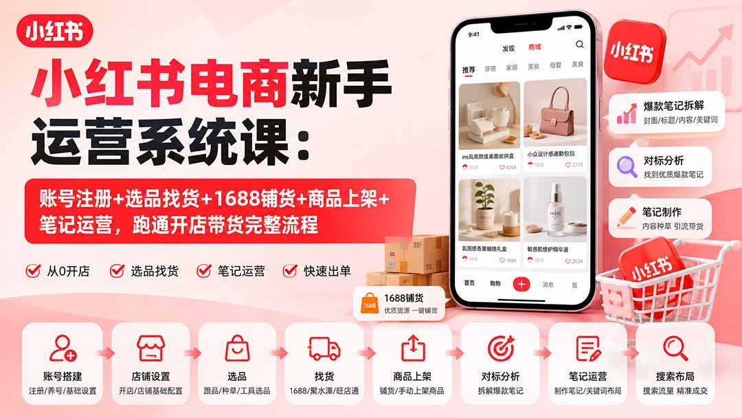 图片[2]-小红书电商新手运营系统课：账号注册+选品找货+1688铺货+商品上架+笔记运营，跑通开店带货完整流程-副业网